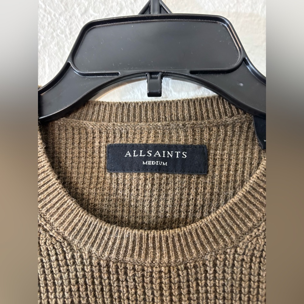 ALLSAINTS Rias Crew Waffle Knit Sweater Brown Men’s Medium Organic Cotton - Picture 5 of 7
